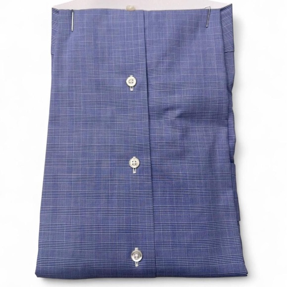 NWT David Donahue plaid luxury non iron trim fit dress shirt blue 15.5 34/35 - Picture 5 of 5